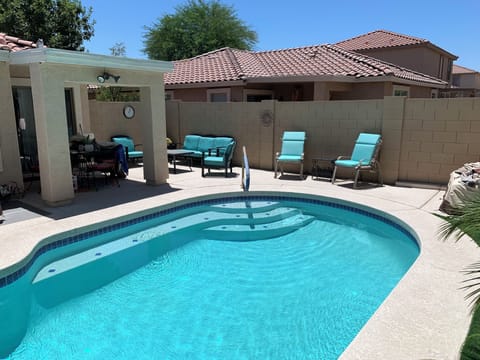 Step down into the heated pool 