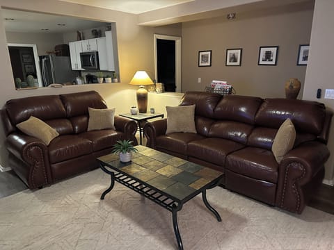 New leather couch and loveseat for visiting and watching tv