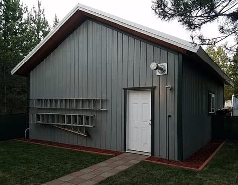 just showing the garage is right behind fire pit (no access for guests)