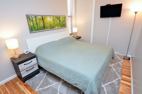 Bedroom With A King Sized Bed, Walk In Closet And 32" Vizio Smart TV