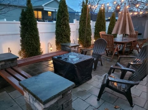 patio with gas fireplace 