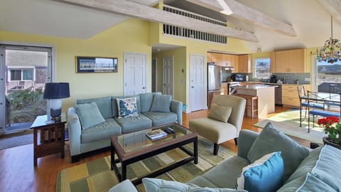 The vaulted ceiling makes the main living area open and bright