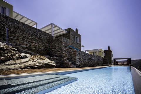 The stone houses. The corner one on the far left is the  property for rent.