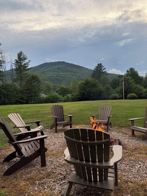 Fire pit with views of Lone Mountain