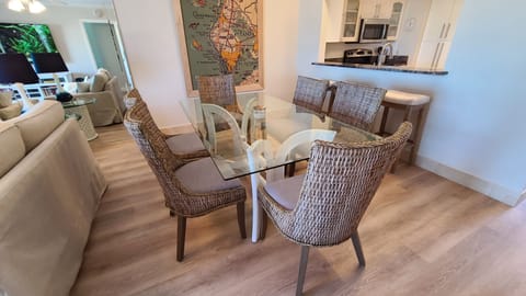 Dining table for 6 along with 3 bar stools