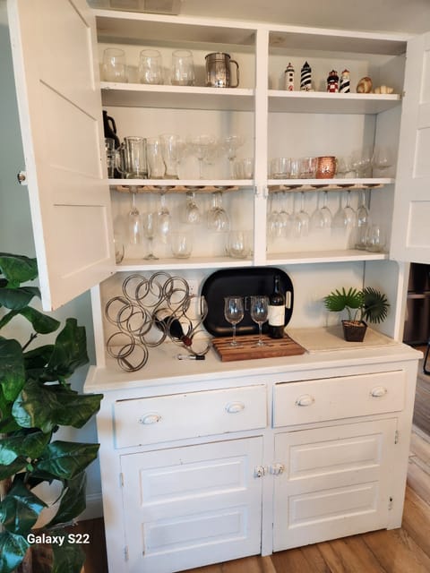 Hutch with drinking glasses