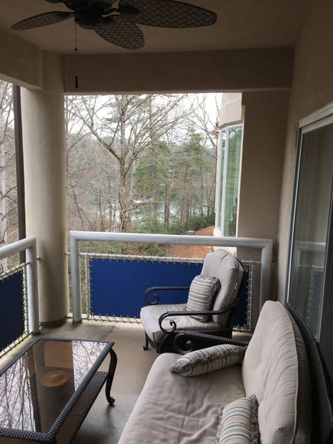 Deck with view of lake.