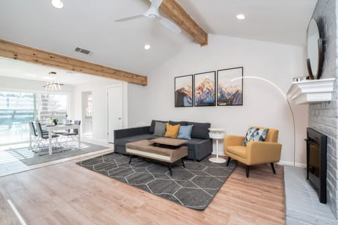 12' tall high ceiling living room with  modern décor.