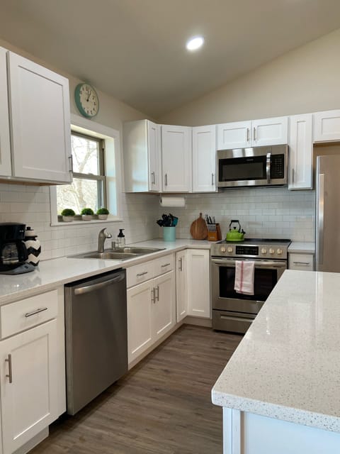 Coffee maker, crock pot, toaster, dishwasher, serving dishes, ice maker 