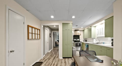 View from entry into dining are and kitchen. Suites are on the second floor.