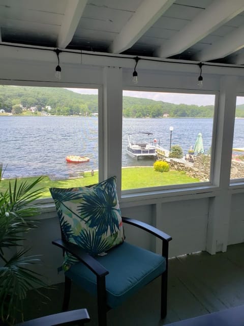Screened-in porch overlooking lake