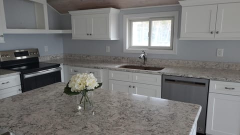 Kitchen & island with USB ports.