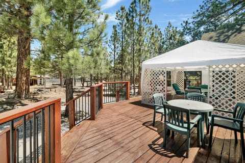 Private outdoor area surrounded by tall pines, perfect for relaxing under the trees after a day of adventure—enjoy peaceful forest views, fresh air, and a truly rejuvenating stay.