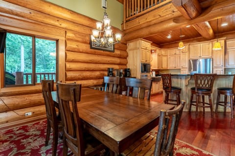Wood dining table + island seating