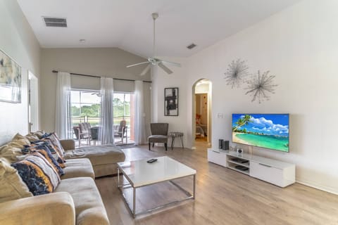 Living Area w/Comfortable Sectional Sofa, Large Flat Screen TV and Newly Installed LVP Flooring