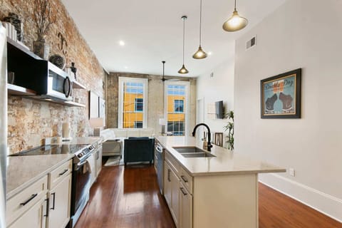 Kitchen with large bar