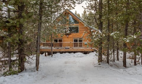 Our beautiful cabin nestled in the tall pines.