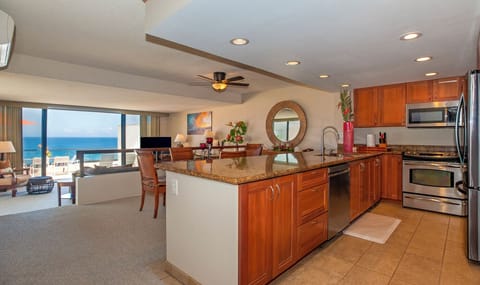 kitchen with ocean views 