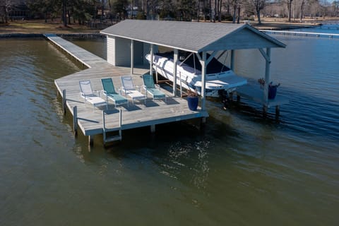 Wonderful dock for swimming, fishing, with a basketball goal.
