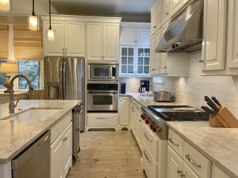 Recently remodeled kitchen with Wolf gas cooktop and new countertops