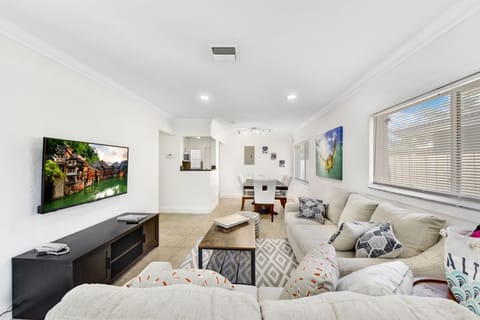 Spacious Living room with Smart 4K TV.
