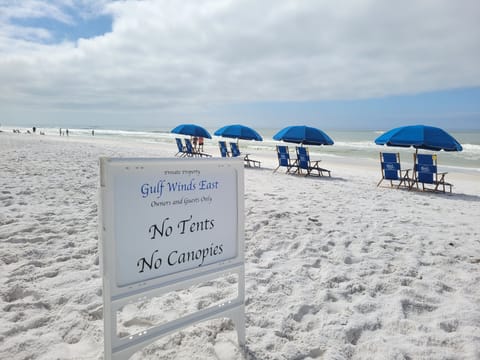 Private gated beach. No tents or canopies allowed. Chair rental available.