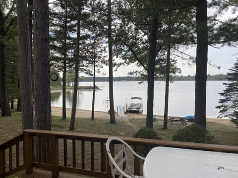 A view from the spacious deck, barbecue grill table and chairs included.