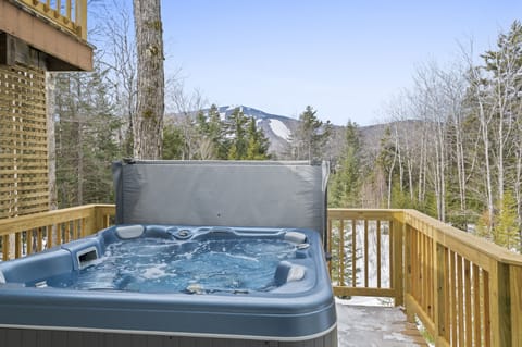 Sparkling clean hot tub is serviced weekly. Cover now opens to the side.
