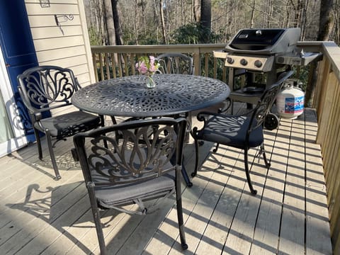 Deck with table and Weber Grill