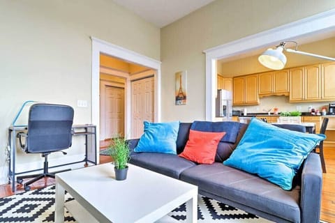 Couch is well situated for catching up with friends and family 