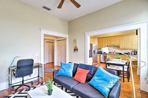 Desk in living room is perfect for business travelers looking to catch up on work