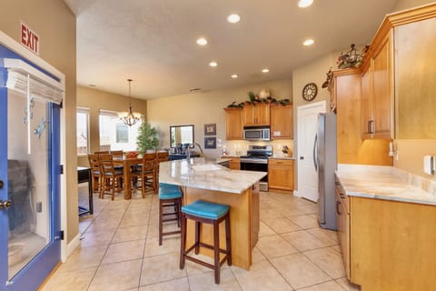 The open plan flows into the kitchen-dining.
