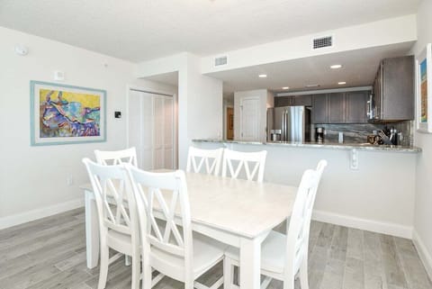 A view from the dining table looking into the gourmet kitchen