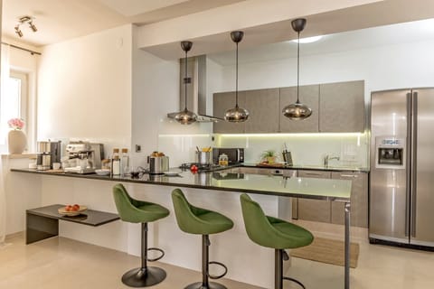 Professional fully-equipped kitchen in rental luxury villa Stone Castle in Selca- Brač with private pool and sea view.