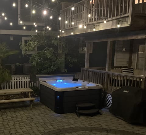 Hot tub and fire pit are open for winter rentals, but are closed during summer.