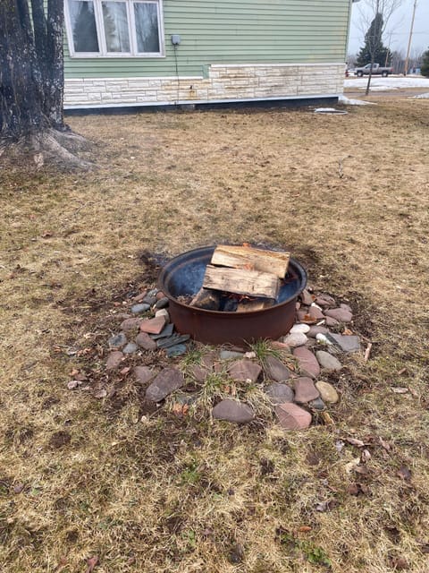 fire pit in backyard