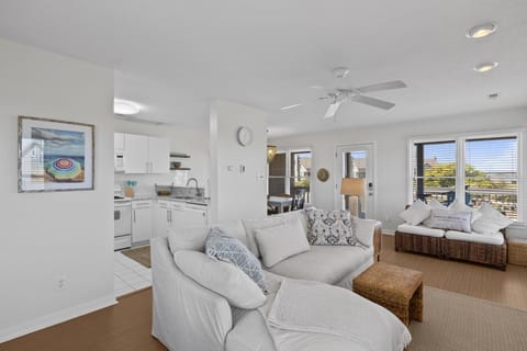 Living room, kitchen and dining room