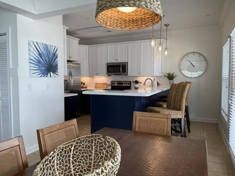 New renovated kitchen with four bar stools