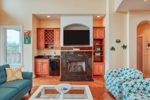 Movie nights are great in this cozy living space.