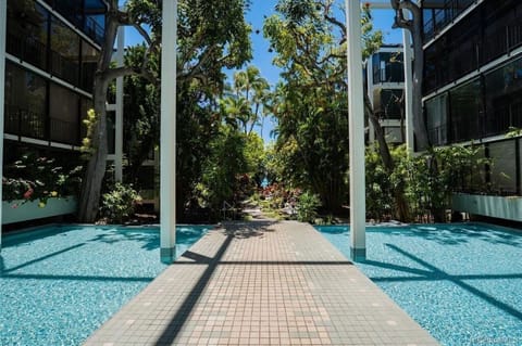 Enchanting garden and pond at the complex. 