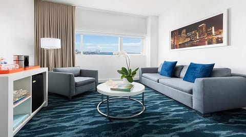 Lounge in style with ocean views and cozy seating.