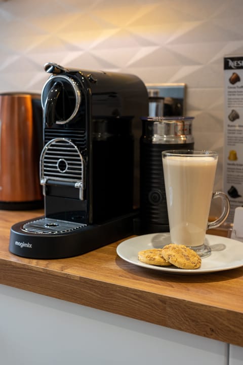 Enjoy a premium coffee experience with our Nespresso machine and aeroccino