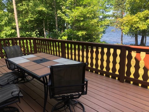 Deck with lake views.