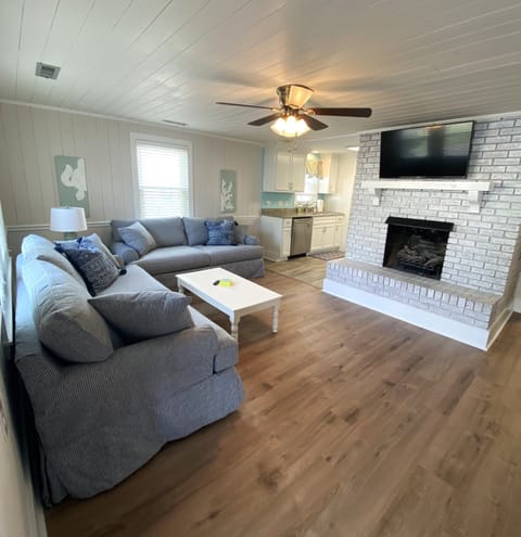 Living room, first room you walk into when you arrive. Smart TV with Hulu Live!