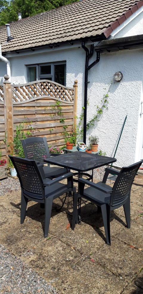 Private patio with chairs. 