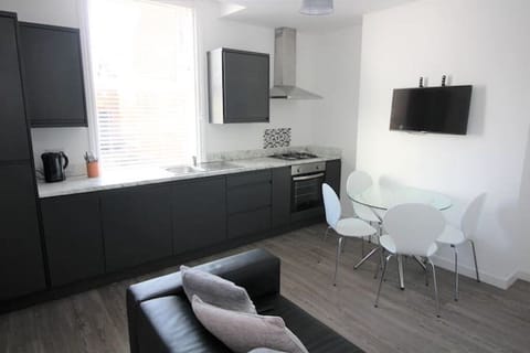 Open plan kitchen and living room.