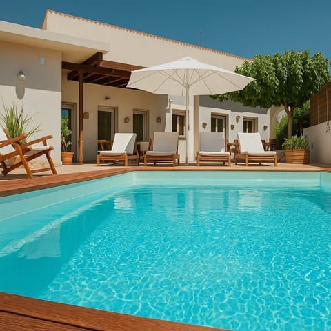 Enjoy the sun by the private pool