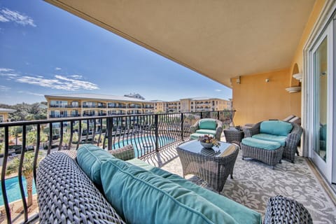 Chill out on the balcony with cozy seating.