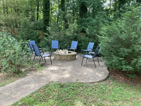 Backyard firepit and seating area