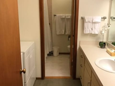 Full bath on primary level. Washer and dryer as well.